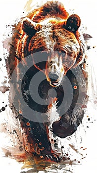 Brown bear grizzly painting in watercolo style vertical