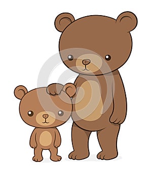 Brown bear with her cute little cub teddy