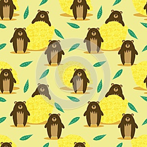 Brown bear and lemon seamless pattern