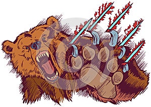 Brown Bear Mascot Slashing or Clawing Vector Cartoon