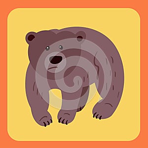 Brown bear. Stylized drawing in flat style. Vector hand drawn illustration.