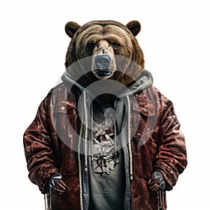 Hip-hop Brown Bear: Photorealistic 3d Image Of A North American Wildlife Icon photo