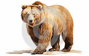 Brown Bear on White Background -Generative Ai