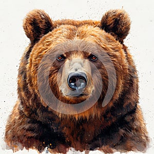 Brown bear on a white isolated background, king of the forest - AI generated image