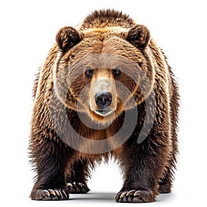 Brown bear on a white isolated background, king of the forest - AI generated image