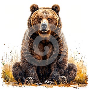 Brown bear on a white isolated background, king of the forest - AI generated image