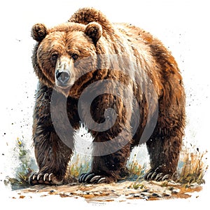 Brown bear on a white isolated background, king of the forest - AI generated image