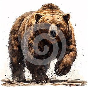 Brown bear on a white isolated background, king of the forest - AI generated image