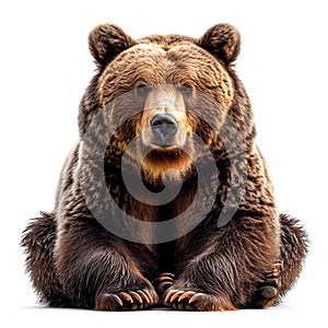 Brown bear on a white isolated background, king of the forest - AI generated image