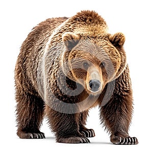 Brown bear on a white isolated background, king of the forest - AI generated image