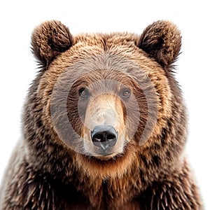 Brown bear on a white isolated background, king of the forest - AI generated image