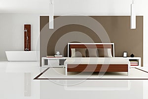 Brown bedroom with fashion bathtub