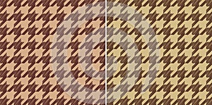 Brown Beige Houndstooth Vector Pattern. Set Of 2