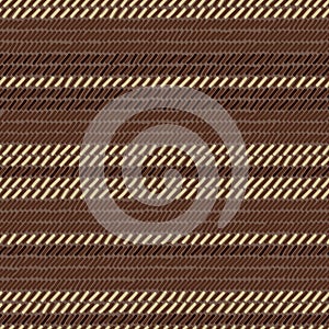 Brown and beige rug woven striped fabric seamless pattern, vector