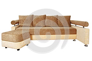 Brown and beige sofa isolated on white