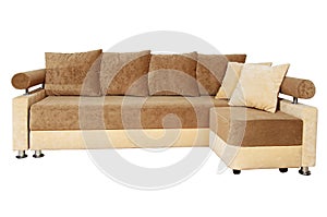 Brown and beige sofa isolated on white