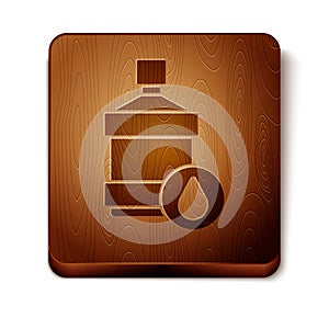 Brown Big bottle with clean water icon isolated on white background. Plastic container for the cooler. Wooden square