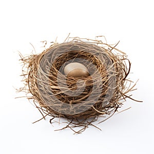 Brown Bird's Nest And Egg On Isolated Background