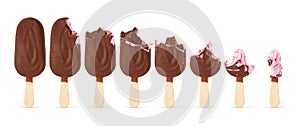 Brown bitten chocolate coated popsicle ice cream isolated on white