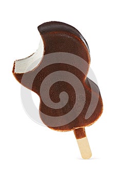 Brown bitten chocolate popsicle ice cream isolated