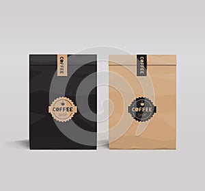 Brown and black paper packaging set mock up . coffee shop and restaurant.