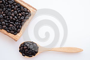 Brown and black roasted arabica coffee beans. mashed roasted coffee beans is ingredients of espresso, cappuccino, latte, mocha,