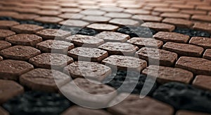 Brown and Black Textured Hexagonal Blocks Pattern