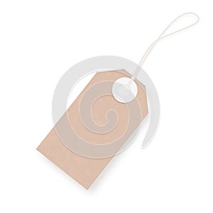 Brown blank kraft paper hang price tag. Vector illustration.