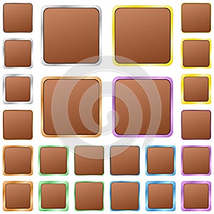 Brown blank square metal button set