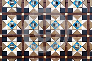Brown Blue Combination Square Mosaics Bathroom Wall Tiles Texture Background. photo