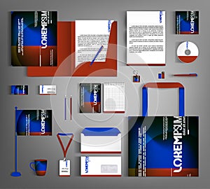 Brown and blue corporate identity template design with abstract backgraund.