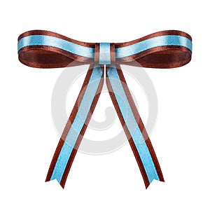 Brown with blue satin bow on the isolated