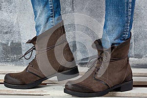 Brown boots on woman legs