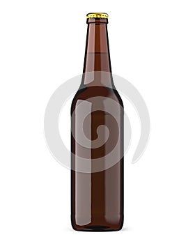 Brown bottle with beer with a golden cap. 3D render, isolated on white background.