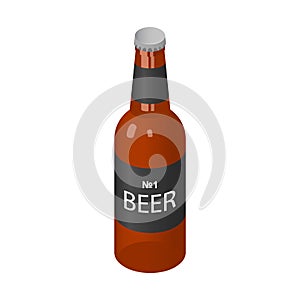 Brown bottle of beer icon, isometric style