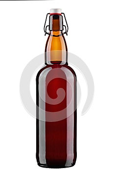 Brown bottle with cold beer 500ml, isolated on white background, full depth of field. File contains clipping path