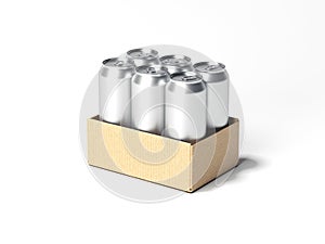 Brown box with beer cans. 3d rendering