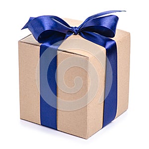 Brown box with blue ribbon bow gift