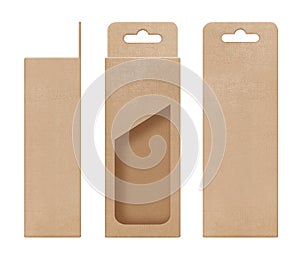 Brown Box window shape cut out Packaging template, Empty Box Cardboard, Boxes Paper kraft material Gift Box Brown Packaging carton