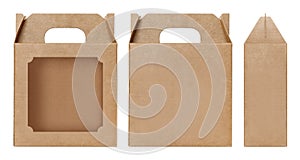 Brown Box window shape cut out Packaging template, Empty Box Cardboard, Boxes Paper kraft material Gift Box Brown Packaging carton