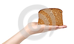 Brown bread with seeds, heathy food. Isolated on white