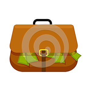 Brown Briefcase Full of Green Money Flat Theme