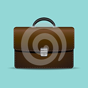 Brown briefcase on turquiose background