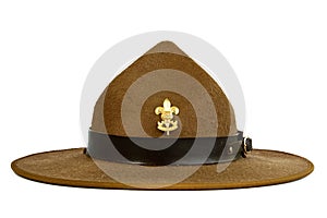 Brown brim hat (hat of scout) isolated on white ba