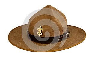 Brown brim hat (hat of scout) isolated on white background