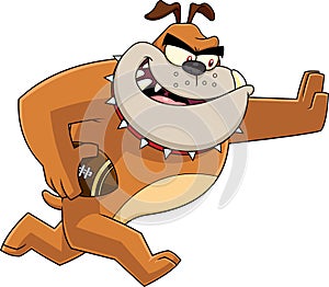 Brown Bulldog Cartoon Character Football Player Running