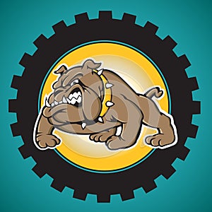 Brown Bulldog with Industrial Gear Background