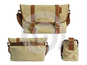 Brown camera-bag isolated on the white background. Clipping path.