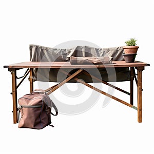 Brown Camping Table With Plants - Large Canvas Format