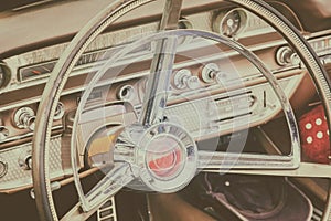 Brown car interior of a fifties American classic car